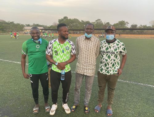 FCSM executive director Busola Akinyemi parleys with Nigeria super eagles players Chris Obodo and Garba lawal